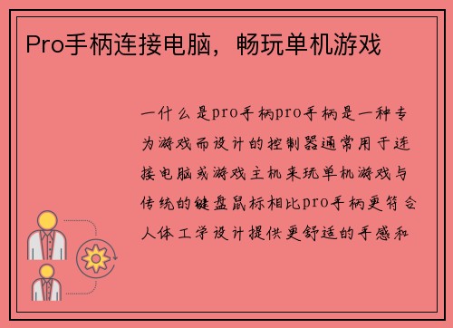 Pro手柄连接电脑，畅玩单机游戏